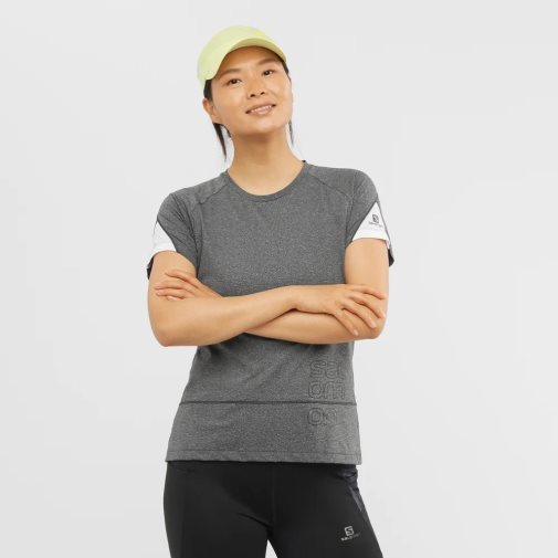 Dark Grey Salomon Cross Run Graphic Short Sleeve Women's T-Shirts | PH 17493U